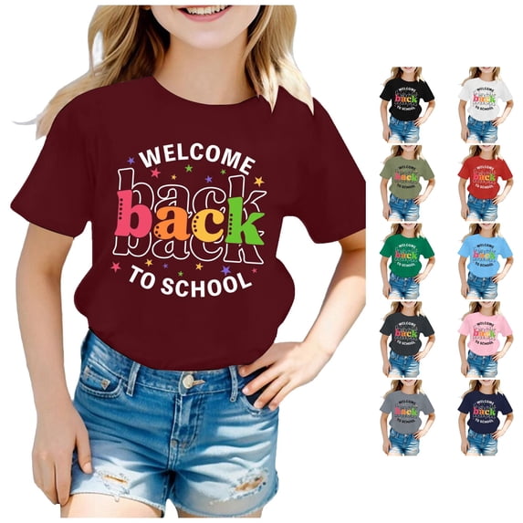 NinXxx Kids Back To School Graphic Round Neck Short Sleeve Tee Wine 10-11 Years