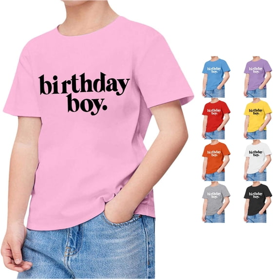 NinXxx Kids Boy Short Sleeve Happy Birthday Print T Shirt Pink 2-3 Years