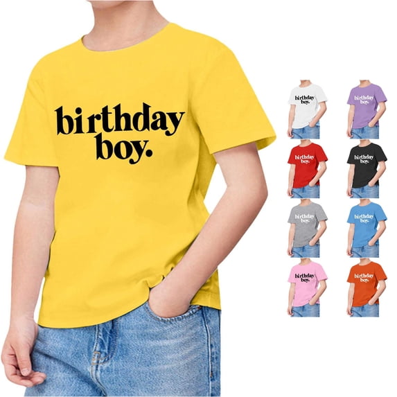 NinXxx Kids Boy Short Sleeve Happy Birthday Print T Shirt Yellow 12-13 Years