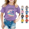 thumbnail image 1 of NinXxx Kids Fashion Print Loose Casual Short Sleeve Summer Tee Light Purple 4-5 Years, 1 of 4