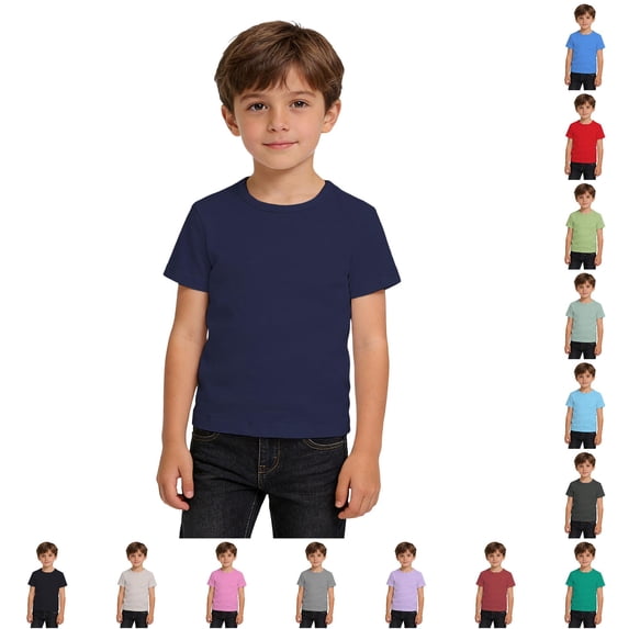 NinXxx Kids Soft Breathable Basic Round Neck Short Sleeve Tee Top Navy 11-12 Years