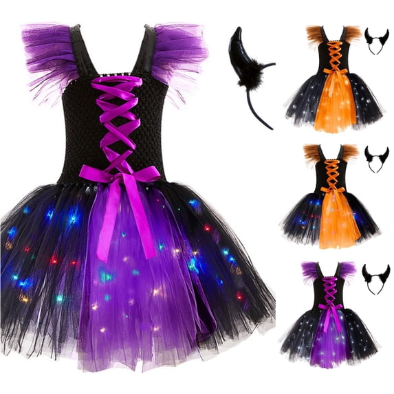 NinXxx LED Sleeveless Princess Mesh Tutu Dress Halloween Party Black 2-3 Years