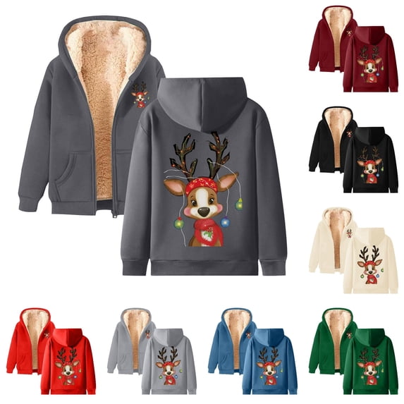 NinXxx Ladies' Christmas Cartoon Hoodie Casual Pullover Top Grey L