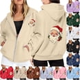 thumbnail image 1 of NinXxx Ladies' Christmas Zipper Long Sleeve Pocket Drawstring Hooded Sweatshirt Beige M, 1 of 8