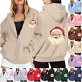 thumbnail image 1 of NinXxx Ladies' Christmas Zipper Long Sleeve Pocket Drawstring Hooded Sweatshirt Khaki M, 1 of 8