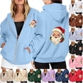 thumbnail image 1 of NinXxx Ladies' Christmas Zipper Long Sleeve Pocket Drawstring Hooded Sweatshirt Light Blue XXL, 1 of 8