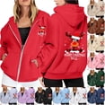 thumbnail image 1 of NinXxx Ladies' Christmas Zipper Long Sleeve Pocket Drawstring Hooded Sweatshirt Red L, 1 of 8