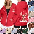 thumbnail image 1 of NinXxx Ladies' Christmas Zipper Long Sleeve Pocket Drawstring Hooded Sweatshirt Red XXL, 1 of 8