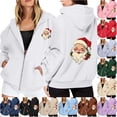 thumbnail image 1 of NinXxx Ladies' Christmas Zipper Long Sleeve Pocket Drawstring Hooded Sweatshirt White L, 1 of 8