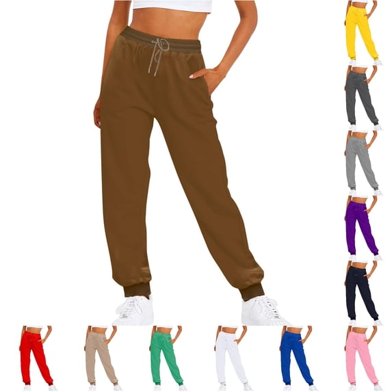 NinXxx Ladies' Solid Drawstring Elastic Waist Casual Loose Foot SweatpantsBrown S