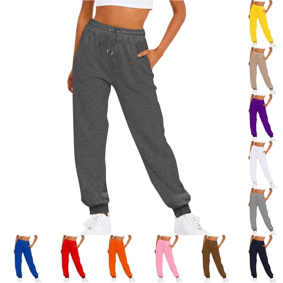 NinXxx Ladies' Solid Drawstring Elastic Waist Casual Loose Foot SweatpantsDark Gray XL