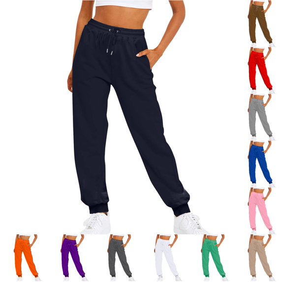 NinXxx Ladies' Solid Drawstring Elastic Waist Casual Loose Foot SweatpantsNavy M