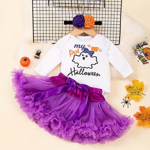 NinXxx Long Sleeve Tutu Dress Romper Halloween Party Outfit for Baby Purple 3-6 Months