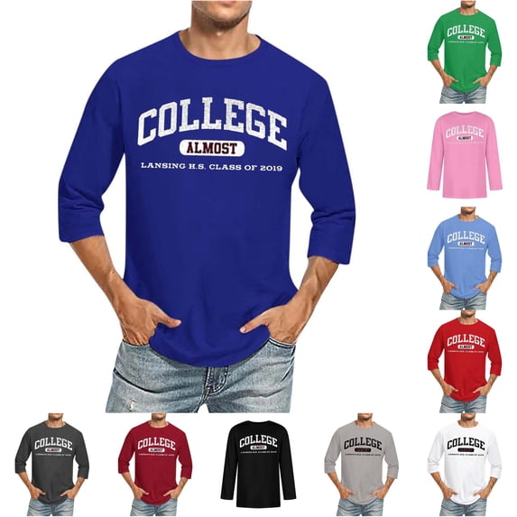 NinXxx Men's 3/4 Sleeve City Name Comfortable Crewneck Solid Tee Blue M Blue M