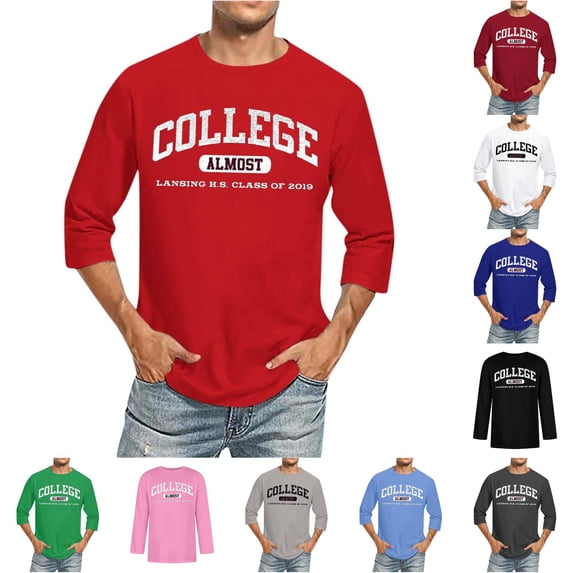 NinXxx Men's 3/4 Sleeve City Name Comfortable Crewneck Solid Tee Red L Red L