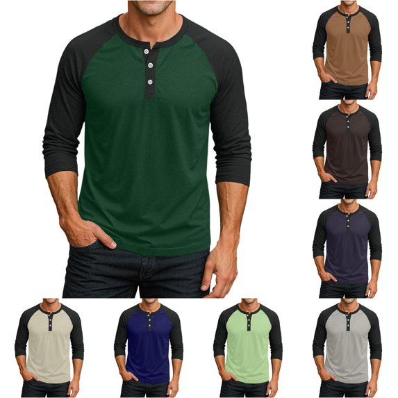 NinXxx Men's Button Up 3/4 Sleeve Everyday Outdoor Casual Top Dark Green XXXL