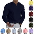 thumbnail image 1 of NinXxx Men's Casual V Neck Solid Long Sleeve Tee for Spring Winter Blue XXXXL, 1 of 4