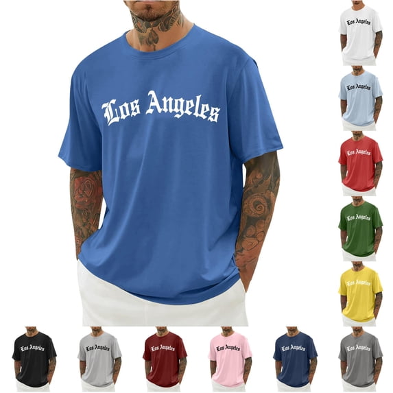 NinXxx Men's Crew Neck City Letter Print Breathable Modern Casual Tee Blue XXXL Blue XXXL