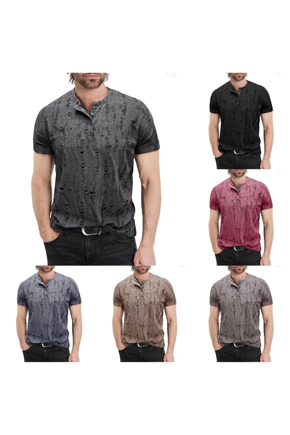 Men's Fashion Ripped Short Sleeve Distressed Everyday Top Grey S Grey S