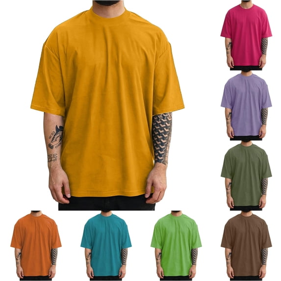 NinXxx Men's Fashion Short Sleeve Oversize Solid Casual Tee Yellow S