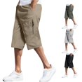 thumbnail image 1 of NinXxx Men's Fashion Simple Solid Elastic Waist Overalls Cotton Casual Shorts Yellow XXXXL, 1 of 7