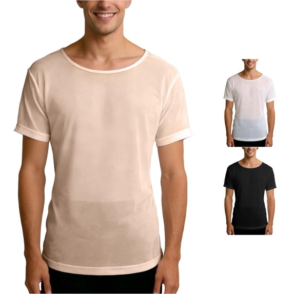 NinXxx Men's See Through Mesh Breathable Summer Daily Fashion Tee Beige XL