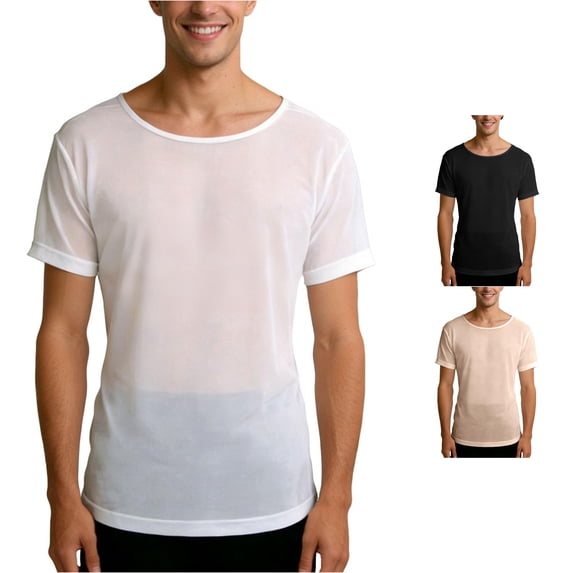 NinXxx Men's See Through Mesh Breathable Summer Daily Fashion Tee White XXXL