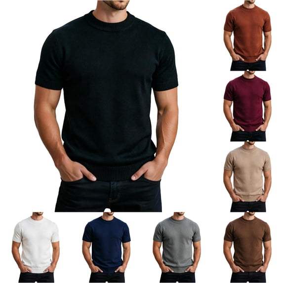 NinXxx Men's Short Sleeve Knit Breathable Crew Neck Daily Layering Tee Black XL
