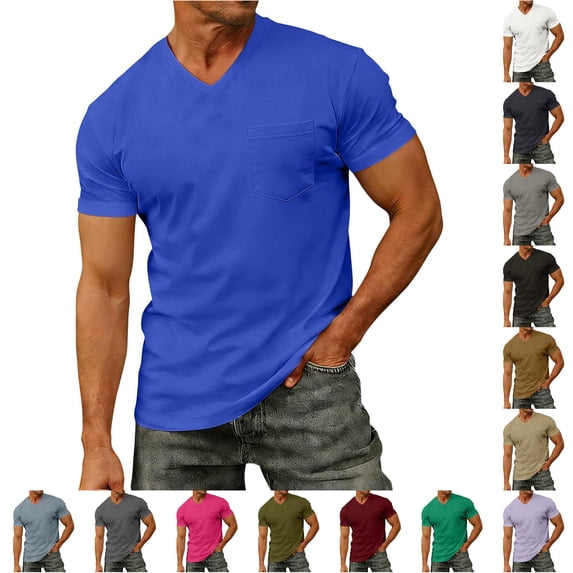 NinXxx Men's Short Sleeve Pocket Crew Neck Casual Outdoor Tee Blue M