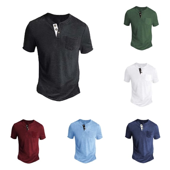 NinXxx Men's Short Sleeve Pocket Crew Neck Soft Breathable Daily Tee Black M