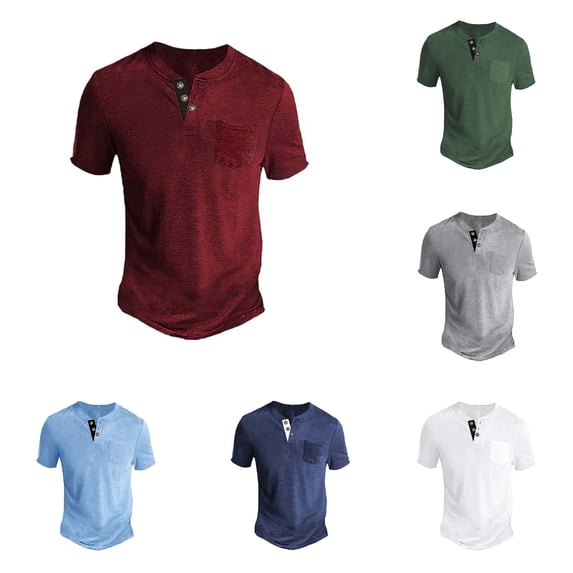 NinXxx Men's Short Sleeve Pocket Crew Neck Soft Breathable Daily Tee Red XXL