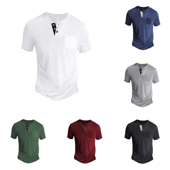 NinXxx Men's Short Sleeve Pocket Crew Neck Soft Breathable Daily Tee White L
