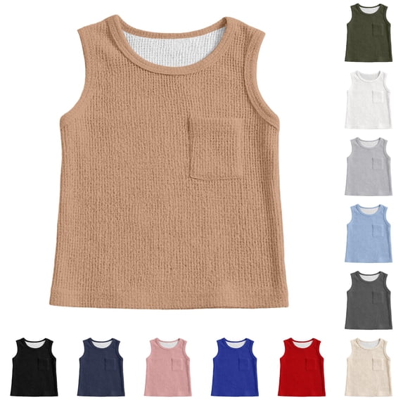 NinXxx Men's Sleeveless Crew Neck Pocket Casual Athletic Undershirt Khaki L