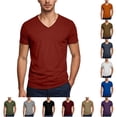 thumbnail image 1 of NinXxx Men's Solid French Crew Neck Short Sleeve Casual Top Red XXL, 1 of 4