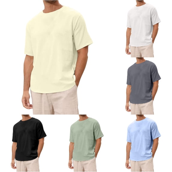 NinXxx Men's Solid Short Sleeve Crew Neck Beach Top Beige XXXXL