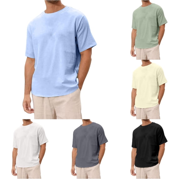 NinXxx Men's Solid Short Sleeve Crew Neck Beach Top Blue XL