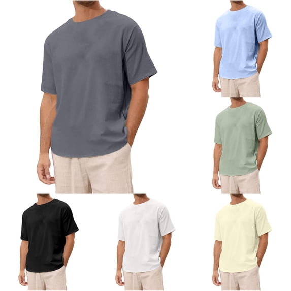 NinXxx Men's Solid Short Sleeve Crew Neck Beach Top Grey L