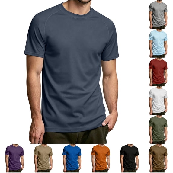 NinXxx Men's Solid Short Sleeve Crewneck Everyday Basic Comfort Top Navy S
