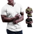 thumbnail image 1 of NinXxx Men's Spring Summer V Neck Solid Short Sleeve Casual Tee White XL, 1 of 6