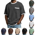thumbnail image 1 of NinXxx Men's Summer Knit Pocket Breathable Casual Blend Comfort Tee Grey L, 1 of 6
