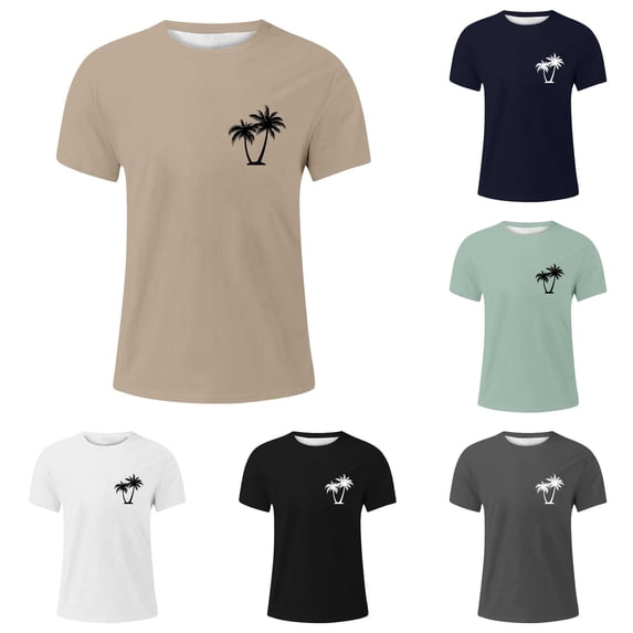 NinXxx Men's Summer Slub Casual Fashion Short Sleeve Breathable Tee Beige M