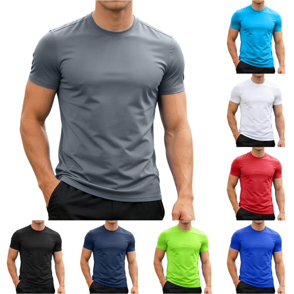 NinXxx Men's Summer Stretch Crew Neck Athletic Fit Comfort Tee Grey XXXXL