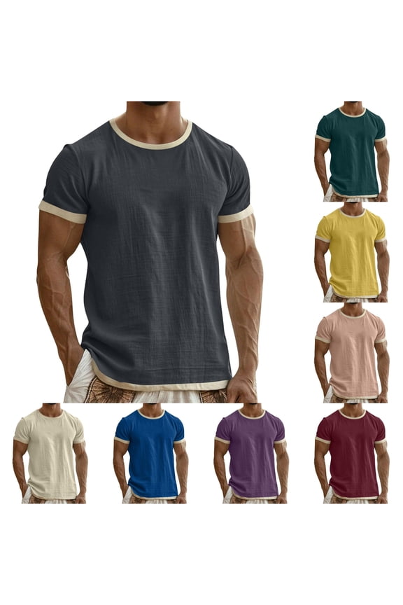 Men's Textured Crew Neck Short Sleeve Soft Breathable Top Navy XL