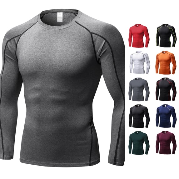NinXxx Men's Tight Fitting Fitness Sports Running Long Sleeve Tee Grey XXL