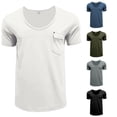 thumbnail image 1 of NinXxx Men's V Neck Solid Large Casual Short Sleeve Pocket Tee White XL, 1 of 7