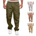 thumbnail image 1 of NinXxx Men's Versatile All Season Cargo Zipper Button Hem Solid Plus Size Outdoor Trousers Army Green XXXXL, 1 of 6