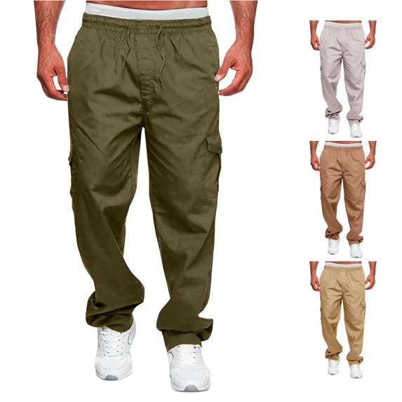 NinXxx Men's Versatile All Season Cargo Zipper Button Hem Solid Plus Size Outdoor Trousers Army Green XXXXL