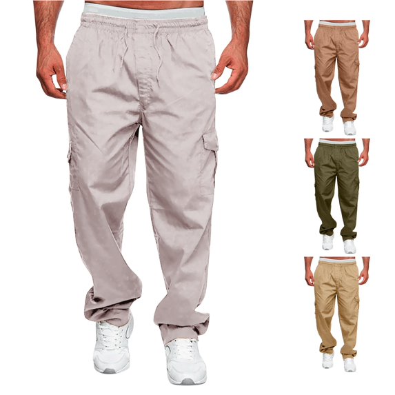 NinXxx Men's Versatile All Season Cargo Zipper Button Hem Solid Plus Size Outdoor Trousers Grey XXXXL