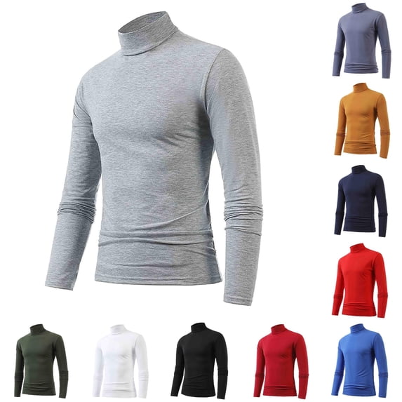 NinXxx Men's Winter Warm High Collar Thermal Underwear Long Sleeve Top Grey XXL