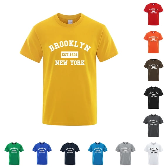 NinXxx Men's York Letter Print Casual Loose Summer Breathable Top Yellow XXL Yellow XXL